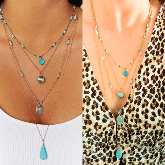 The House Of Gentry Jewelry - One left! 🚨 Turquoise & Aqua Multi Layer Necklace